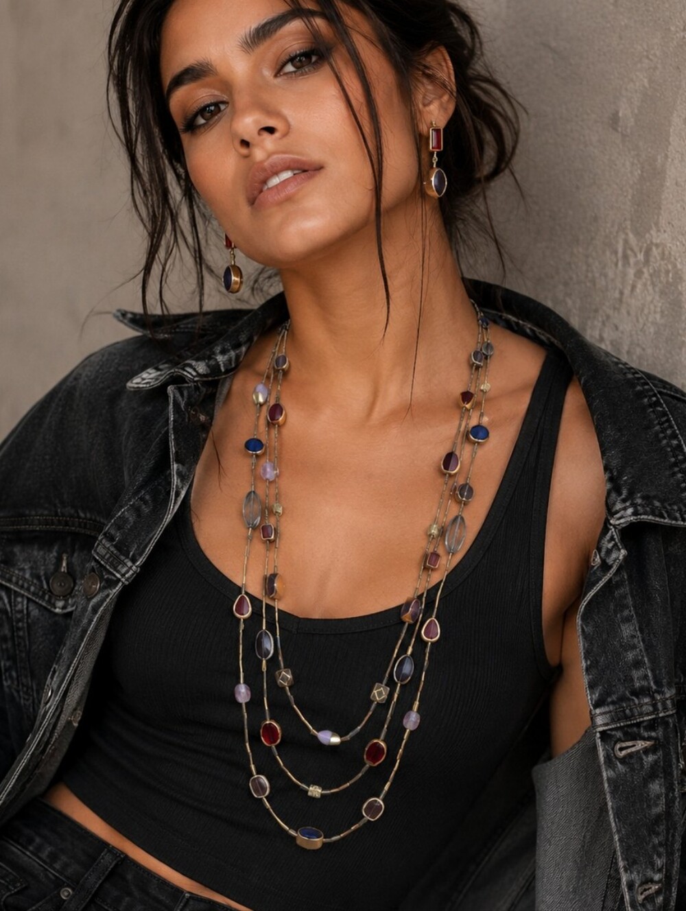 Chico's Colorful Multi-strand Glass Necklace and Earring Set